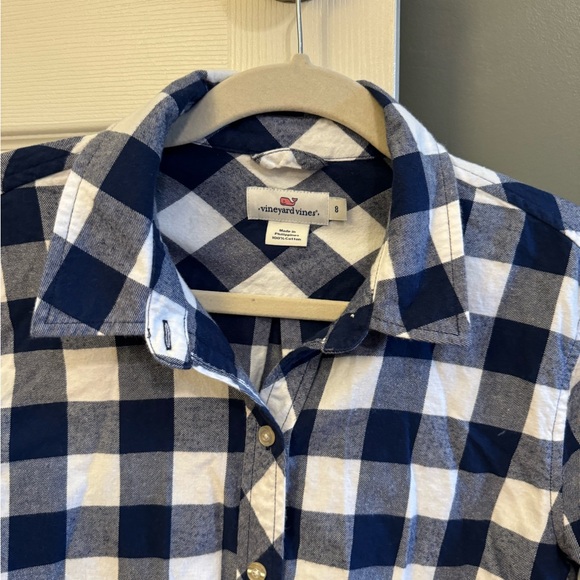 Vineyard Vines Relaxed Carmel Buffalo Check Performance Flannel Button Down Sz 8 - Picture 3 of 6